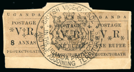 Stamp of Uganda Vice-Consul: 1896 (Nov) 8a and 1R pair tied to piece by a crisp and complete "BRITISH VICE-CONSUL" cachet
