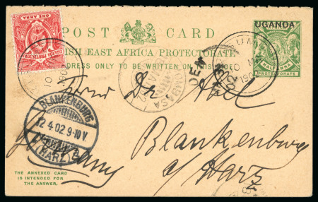 Kisumu: 1901 (Mar 10) 1/2a postal stationery card to Germany uprated with 1898-1902 1a