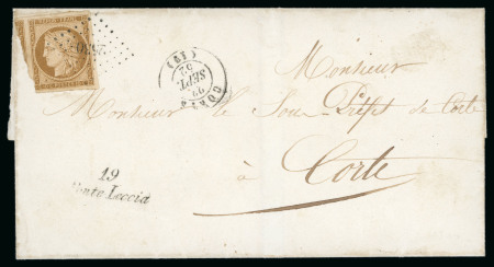 Stamp of France » Type Cérès de 1849-1850 1852, Lettre pour Corte affranchissement Cérès 10