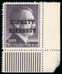HERRNHUT 1945 set of the 14 issued stamps 1pf to 60pf including the two shades of the 6pf value and the very rare 12 unissued values