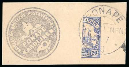 1910 20pf Ponape bisect tied to piece by cds with intaglio seal struck adjacent