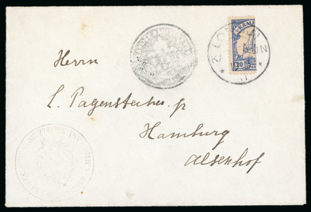Stamp of Germany » German Colonies » Cameroon 1910 20pf Longji bisect tied to envelope addressed to Germany by cds with Longji Post Agent intaglio seal struck adjacent
