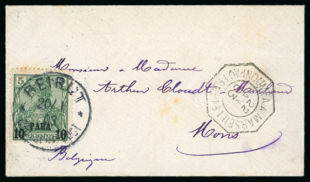 Stamp of Germany » German Foreign Offices » German Post in Turkey 1903 (Jan 20) Envelope to Beligum with very unusual French shipmail "NOUMEA A MARSEILLE PAQ FR No1" octagonal ds