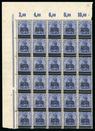 1920 20pf dark cobalt with double overprint in mint n.h. top left corner marginal block of 30