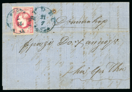 1868 (Jul 21) Lettersheet with 1868 18b, fine to large margins, tied by blue Budeu cds