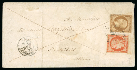 1854, Lettre pour Saint-Mihiel (Meuse) affranchissement