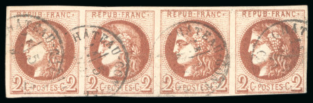 Stamp of France » Emission de Bordeaux 1870, Exceptionnelle bande de 4 du timbre Émission
