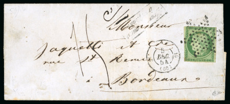 1854, Lettre de Paris pour Bordeaux, affranchissement