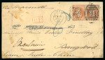 1869, Letre pour Bangkok avec réexpédition en Indes,