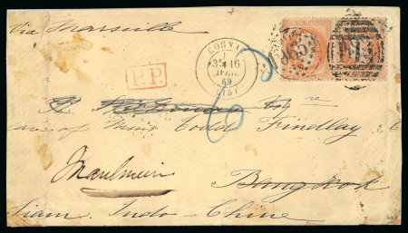 1869, Letre pour Bangkok avec réexpédition en Indes,