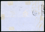 1852, 3 b., due esemplari, uno in bruno cuoi ed uno in giallo cromo grigiastro, gran parte di filetti di separazione, su lettera
