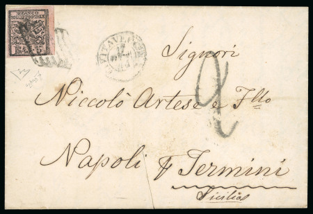 1852, 5 b. rosa chiaro, DOPPIA STAMPA, su lettera