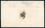 1858, 5 gr. carminio rosa, II tavola, coppia orizzontale su lettera, in alto la linea di riquadro della tavola e reca in filigrana l'ornato marginale completo