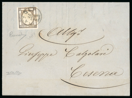 Stamp of Italian States » Naples 1861, 1/2 gr. bistro bruno, margini prevalentemente grandi e regolari, su lettera 