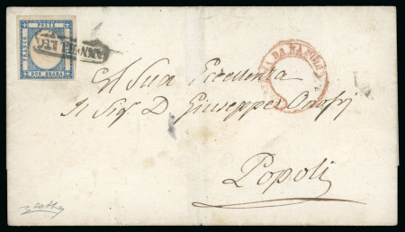 1861, 2 gr. azzurro, buoni margini, su lettera da Napoli