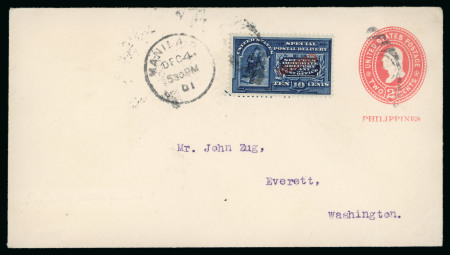Stamp of United States » U.S. Possessions » Philippines » U.S. Administration - Regular Issues Special Delivery. First day of usage 1901 10c dark blue on 2c postal stationery