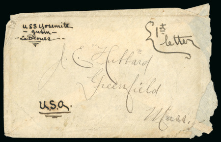 1899 Occupation mail at time of Spanish administration, undated envelope with manuscript "USS Yosemite / Guam / Ladrones" and "1st letter"