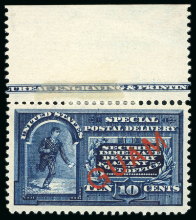 1899 Special Delivery 10c blue from the 1900 Special Printing, original gum with top imprint selvage separated and hinged in place