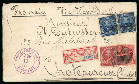 Stamp of United States » U.S. Possessions » Puerto Rico (US) » U.S. Administration - Regular Issues 1898 (Aug 11). Double rate registered cover to France, franked by forerunner 2c, 5c (2) and 6c