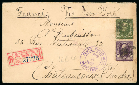 Stamp of United States » U.S. Possessions » Puerto Rico (US) » U.S. Administration - Regular Issues 1902 (April 8). Registered cover from Ponce to France, franked by forerunners 3c and 15c