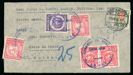 Stamp of Bolivia 1926-34 Five postage due covers, sent to Geneva, Gallen, Zurich, Stein am Rhein, and Stalden, Switzerland