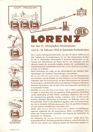 1936 Garmisch-Partenkirchen four-page advertising letter and two A4 flyers from the company C. Lorenz AG