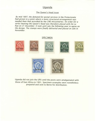 Stamp of Uganda 1898-1902 1a to 5R mint & used group incl. "SPECIMEN" set, mint set incl. extra shades and used set incl. shades