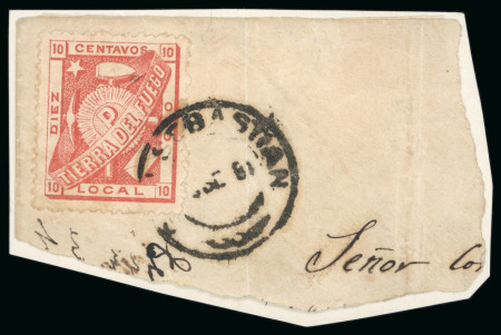 Stamp of Argentina » Tierra del Fuego 1891 10c on piece used on 9 Sept. 1891, the latest recorded use of a Popper stamp