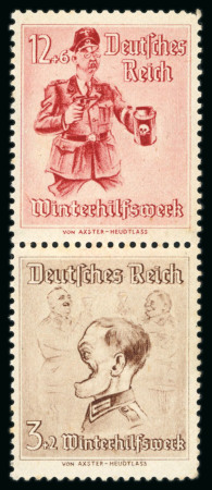 1944 Propaganda forgeries of 1938 WHW issue 12+6pf and 3+2pf in vertical se-tenant pair, mint n.h.