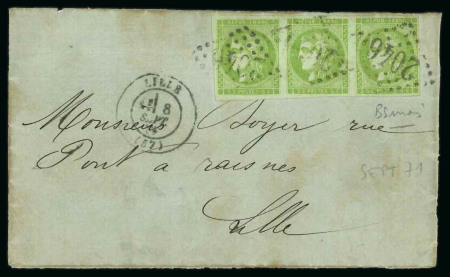 Stamp of France » Emission de Bordeaux 1871, Devant de lettre locale avec bande de 3 Émission