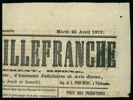 Stamp of France » Emission de Bordeaux 1871, Fragment du Journal de Villefranche du 25 avril