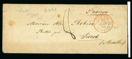 1855, Lettre avec courrier "à bord du Calcutta, dimanche