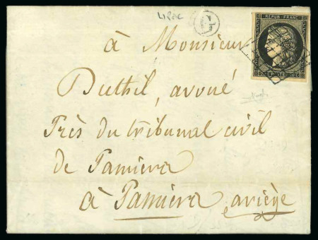 1850, Lettre locale pour Pamiers (Ariège), affranchissement