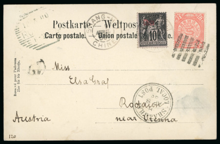 Stamp of China » Chinese Empire (1878-1949) » 1897-1911 Imperial Post 1900 (Apr 8) Picture postcard to Austria with China with China and French P.O. mixed franking