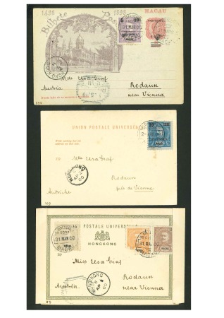 Stamp of China » Macao 1900 (Mar-Apr) Group of three postcards incl. one postal stationery picture postcard 