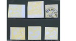 1897-98, 1r yellow on blue laid paper, type III, unused & used selection, with five unused singles and one used single, all with good to very large margins, two showing sheet margins, complete frame lines intact, a scarc