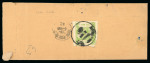 1914-41, 4a bright apple-green, rouletted in colour, type C, tied on reverse of small neat native registered envelope dated in 10 May 1938, arrival cds alongside, plus orange registered label on front, an important and e