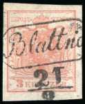 Blattna - Bohemia (Böhmen). 1850 3kr, Müller 244a