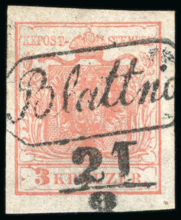 Blattna - Bohemia (Böhmen). 1850 3kr, Müller 244a