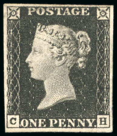 1840, 1d black pl.1a CH, unused with fine to good margins