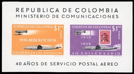 Stamp of Colombia » Airmails 1959, 40th Anniversary of Air Post Service, $1+$1 unissued imperf. souv. sheet