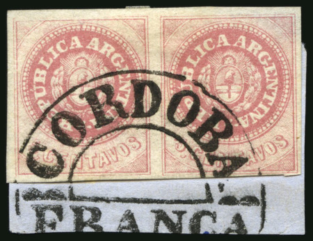Stamp of Argentina » General issues 1862, 5c rose, a well margined pair on piece