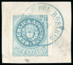 1862, 15c blue, on piece