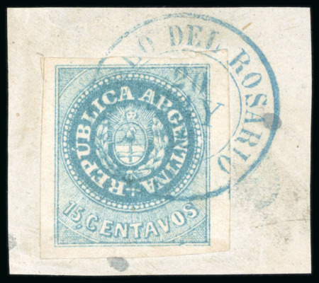 Stamp of Argentina » General issues 1862, 15c blue, on piece