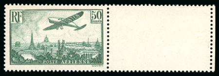 Stamp of France » Poste Aérienne 1936, Avion survolant Paris 50 francs vert foncé,