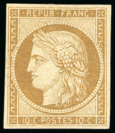 Stamp of France » Type Cérès de 1849-1850 1849, Cérès non dentelé 10 centimes bistre-jaune,