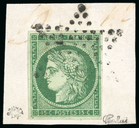 Stamp of France » Type Cérès de 1849-1850 1849, Cérès non dentelé 15 centimes vert, Y&T n°2
