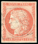 1849, Cérès non dentelé 1 franc vermillon vif, Y&T