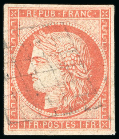 Stamp of France » Type Cérès de 1849-1850 1849, Cérès non dentelé 1 franc vermillon vif, Y&T