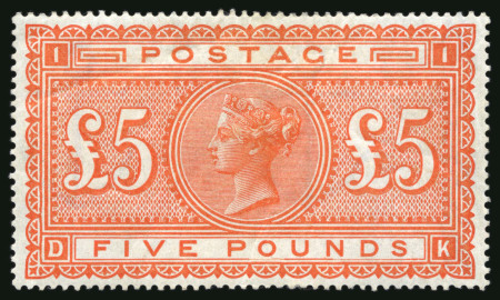 Stamp of Great Britain 1867-83, £5 orange on white paper, DK, mint o.g.
